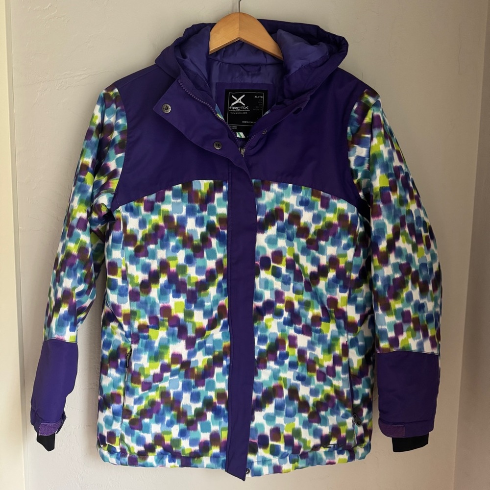 Arctix Kids Girls Geometric Print Purple Winter Ski Jacket Size XL‎